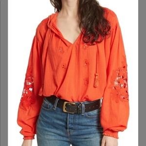 Free people red peasant top with hood.